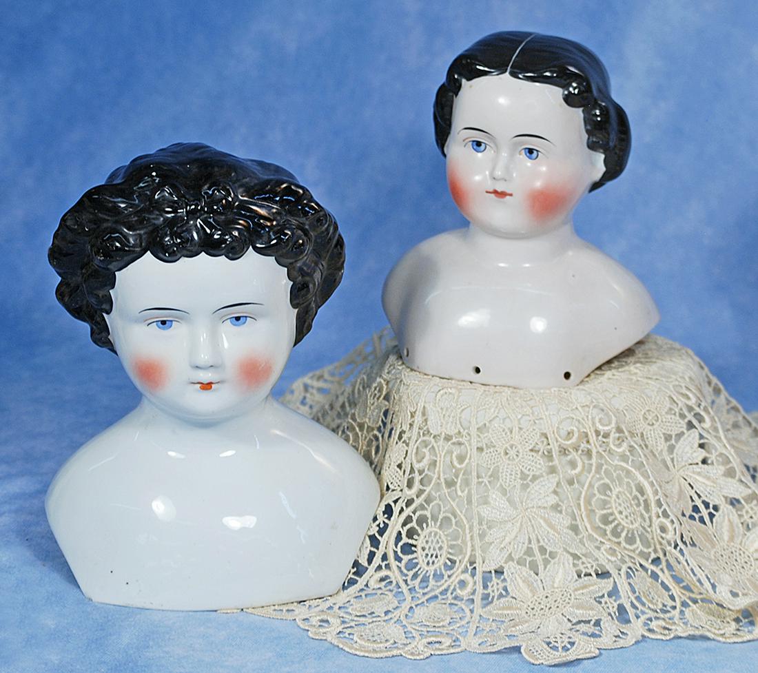 TWO GERMAN PORCELAIN DOLL HEADS (1 of 1)