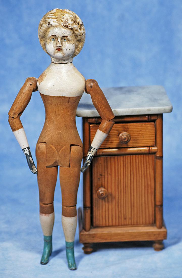 AMERICAN WOODEN FULLY-ARTICULATED DOLL BY MASON TAYLOR DOLL - PLUS MAPLE WOOD NIGHT STAND (1 of 1)