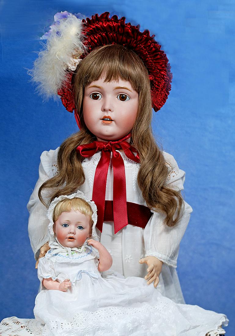 LARGE GERMAN BISQUE CHILD, 171, BY KESTNER: 111. LARGE GERMAN BISQUE CHILD, 171, BY KESTNER. 31”. Marks: H. made in Germany 17, 171. Bisque socket head, brown sleep eyes, painted lashes, feathered brows, open mouth, accented lips, upper t