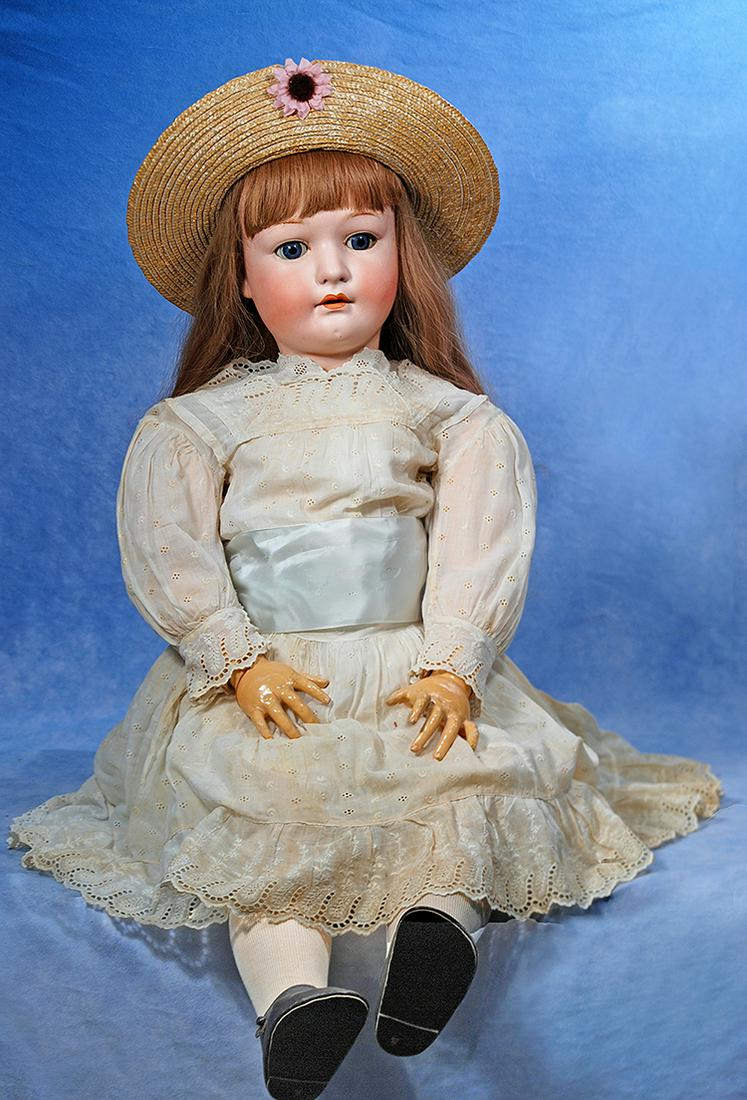 GERMAN BISQUE “JUTTA” CHILD, LARGE 43-INCH SIZE BY SIMON & HALBIG: 172. GERMAN BISQUE “JUTTA” CHILD, LARGE 43-INCH SIZE BY SIMON & HALBIG. 43”. Marks: Jutta 1348 / 18. Bisque socket head, stationary set blue glass eyes, painted and applied lashes, f
