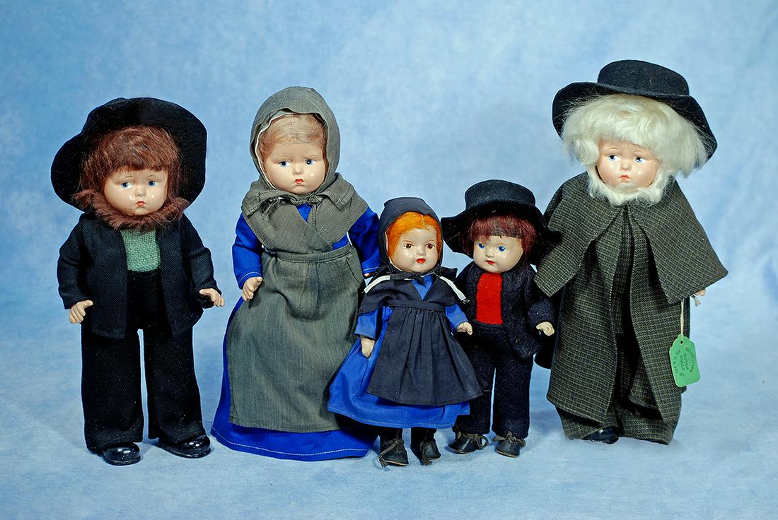 FIVE COMPOSITION DOLLS BY EFFANBEE IN ORIGINAL AMISH COSTUMES (1 of 1)