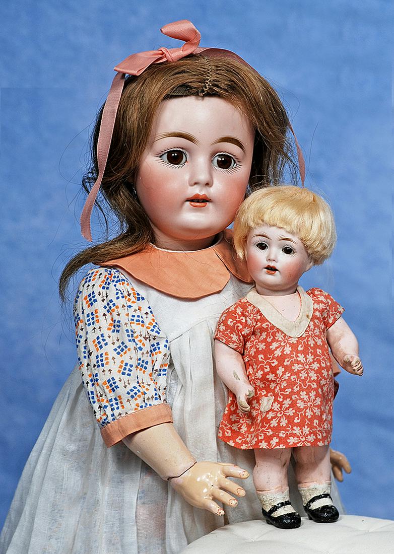 GERMAN BISQUE, RARE MOLD, 160, BY KESTNER: 182. GERMAN BISQUE, RARE MOLD, 160, BY KESTNER. 17”. Marks. Made in Germany Dep 160. Bisque socket head, brown sleep eyes, painted lashes, feathered brows, open mouth, accented lips, upper teeth