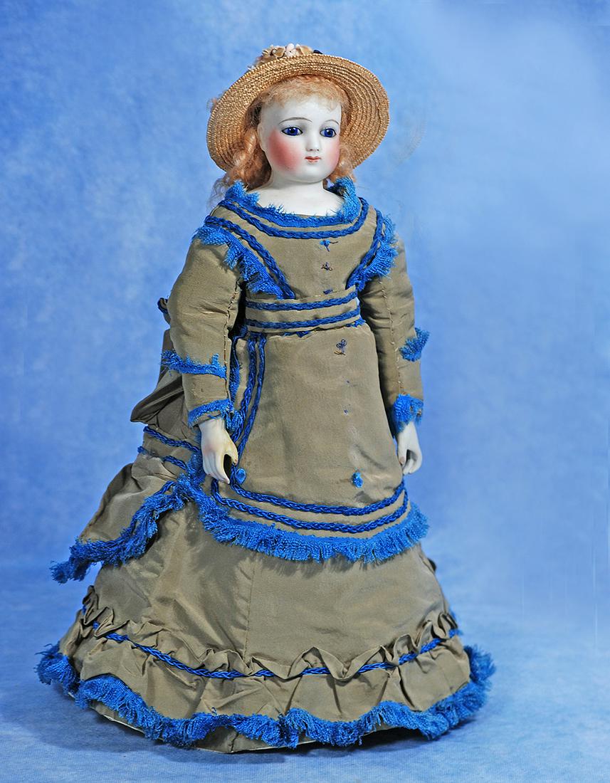 OUTSTANDING BARROIS FRENCH BISQUE POUPEE WITH KID-OVER-WOOD ARTICULATED BODY AND ORIGINAL GOWN (1 of 3)