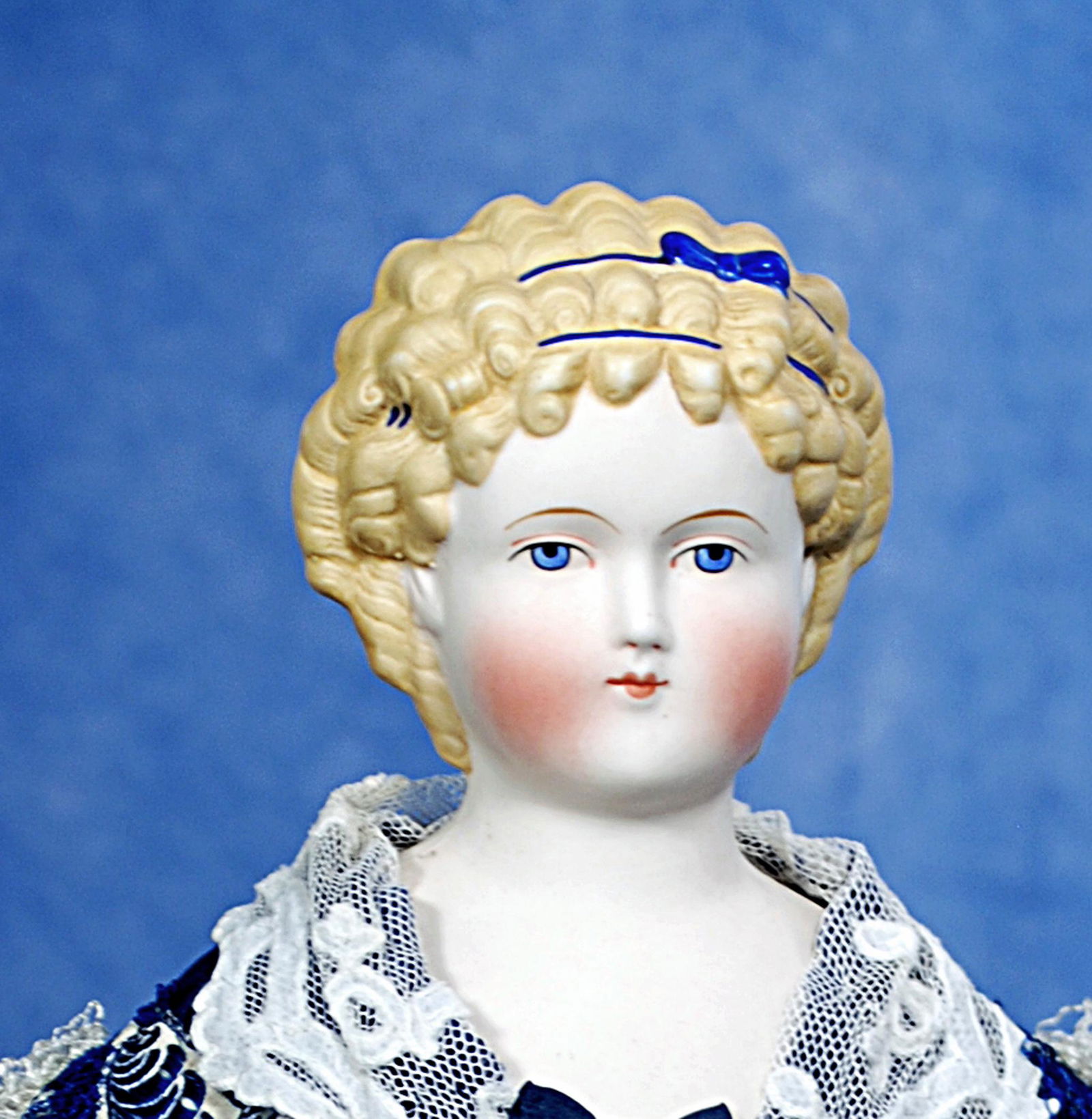 GERMAN BISQUE PARIAN LADY WITH BLUE HAIR RIBBON (1 of 2)