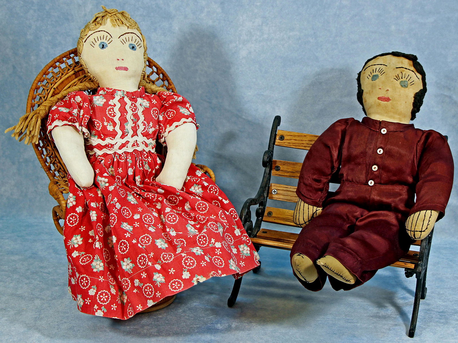 TWO VINTAGE CLOTH DOLLS BY LULA DOUGLASS MOORE (1 of 1)
