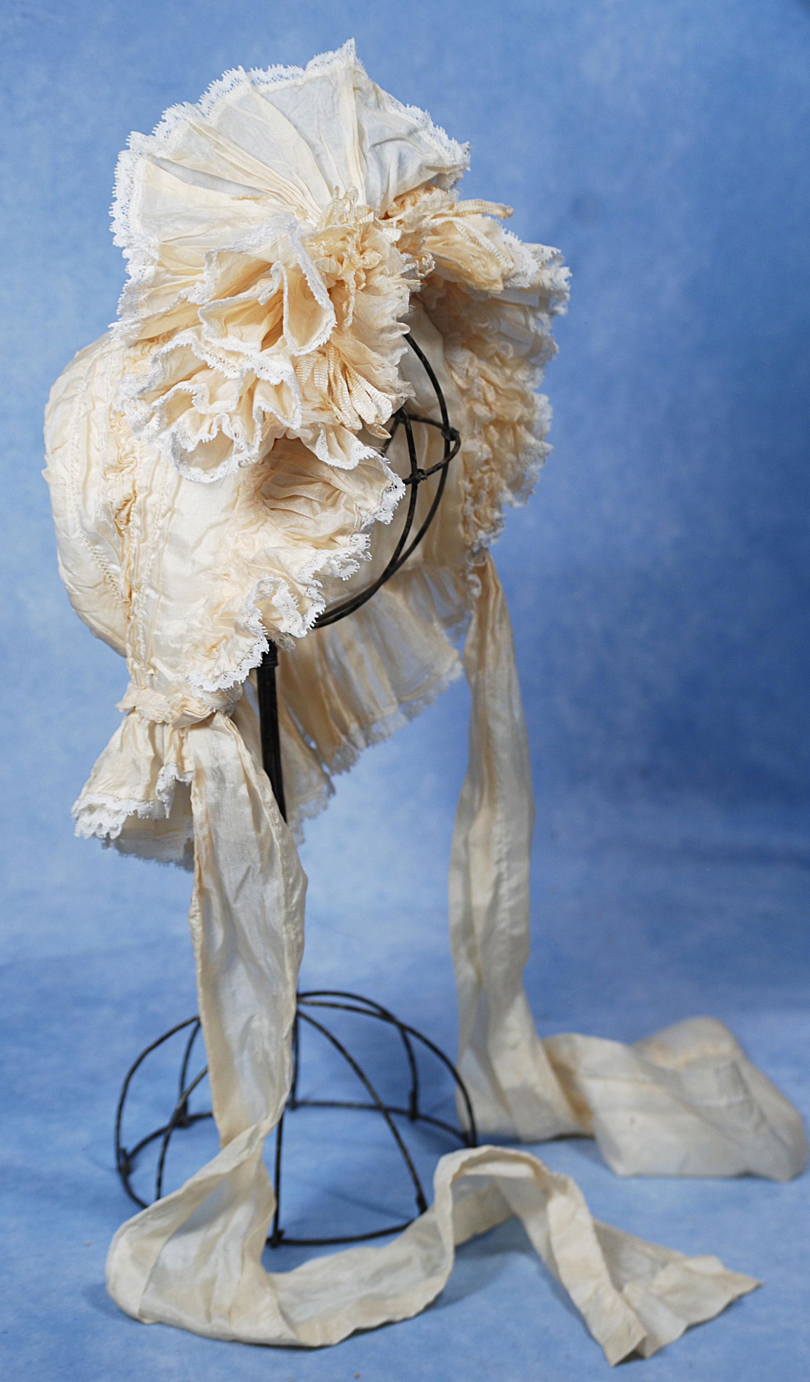 ANTIQUE SILK BONNET FOR LARGE DOLLS (1 of 1)