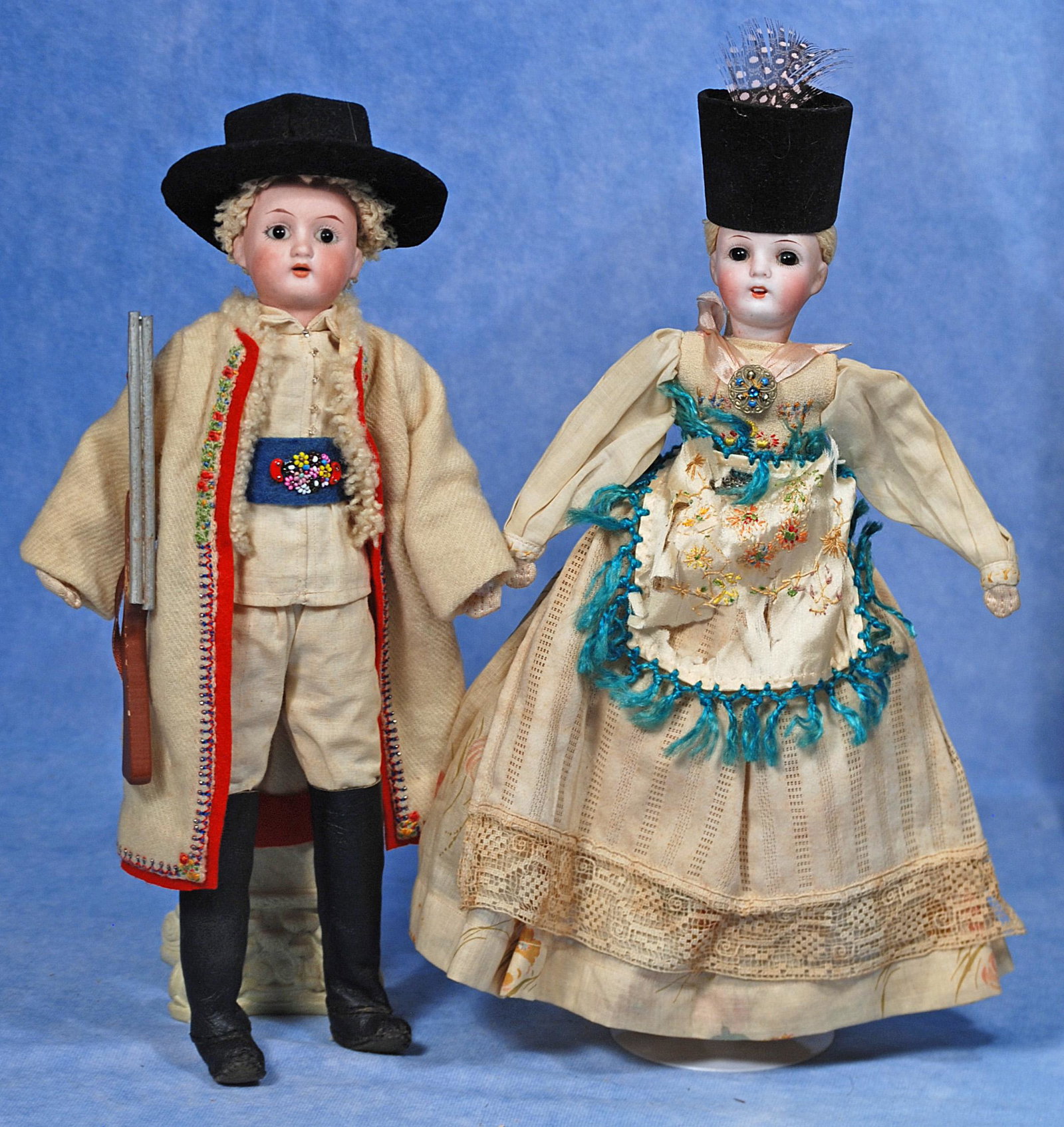 TWO GERMAN BISQUE DOLLS IN PORVINCIAL COSTUME (1 of 1)