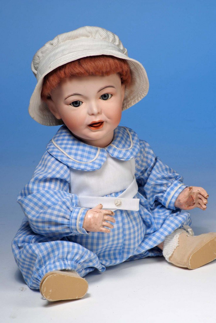 RARE MODEL 234 FRENCH BISQUE S.F.B.J. CHARACTER : RARE MODEL 234 FRENCH BISQUE S.F.B.J. CHARACTER DOLL . 17 ½”. Bisque socket head, blue sleep eyes, eyeliner, painted lashes, feathered brows, open mouth, shaded lips, movable tongue, auburn mohair 