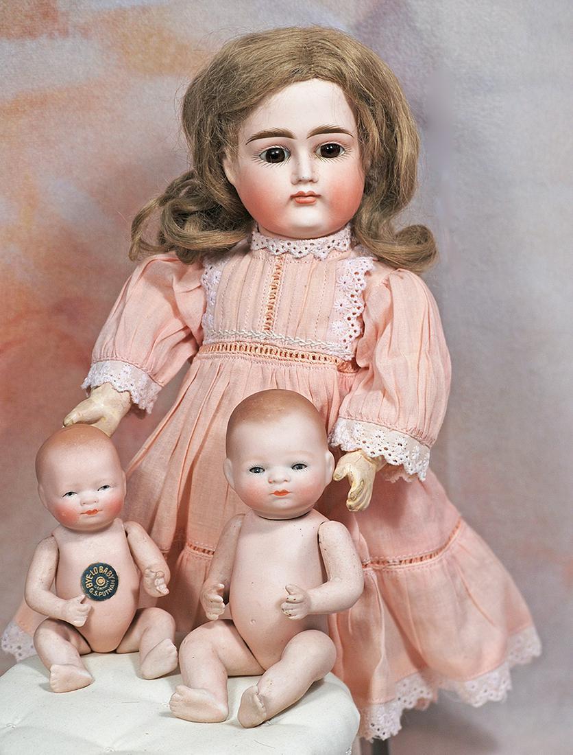 GERMAN ALL-BISQUE BYE-LO BABY WITH BROWN GLASS EYES & BYE-LO BABY WITH ORIGINAL LABEL (1 of 2)