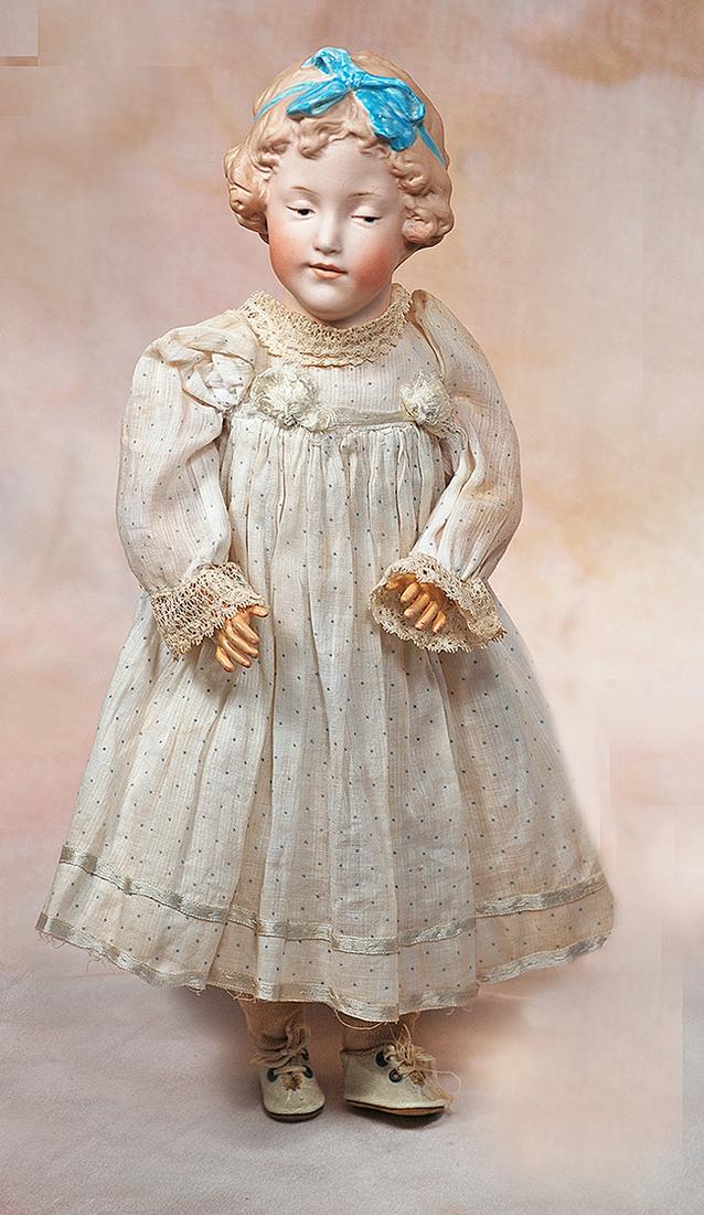 GEBRUDER HEUBACH “JUBILEE” DOLL WITH AQUA HAIR RIBBON AND DOWNCAST EYES (1 of 2)