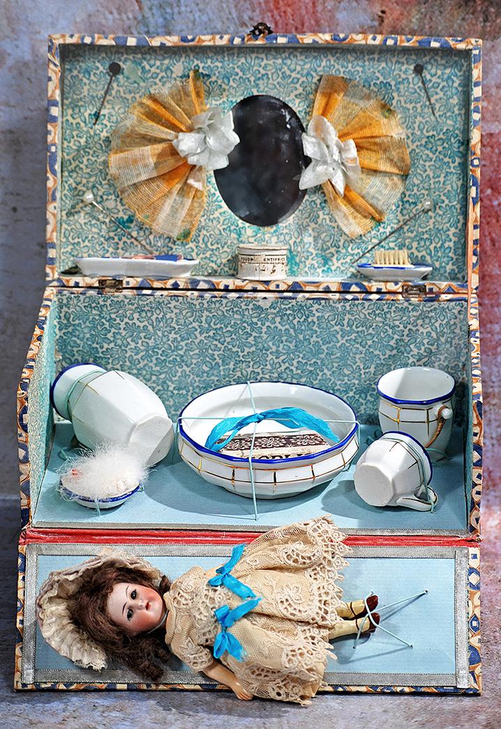 FRENCH TOILETTE SET WITH TINY BISQUE DOLL (1 of 2)