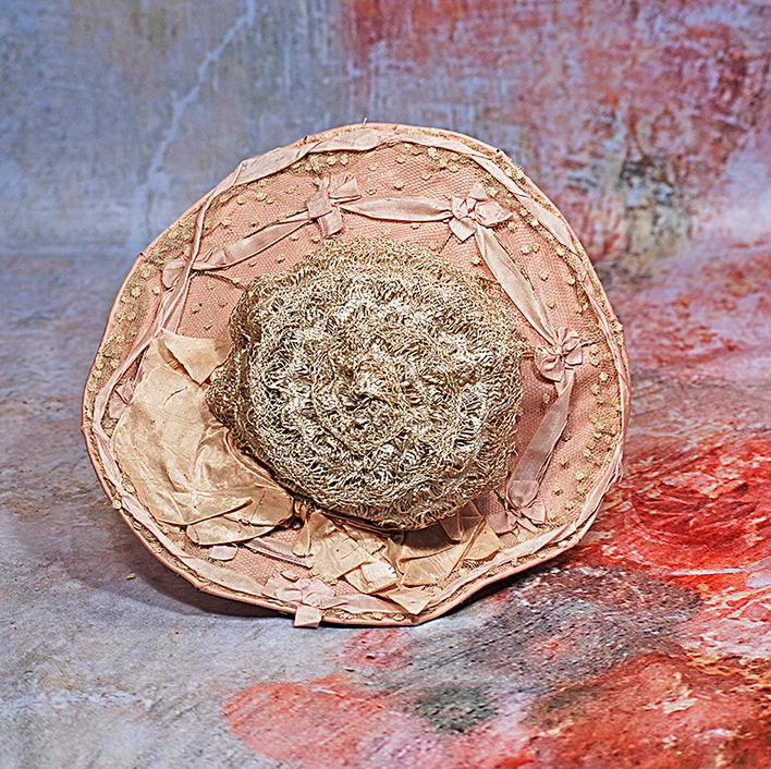 ANTIQUE PINK SILK DOLL BONNET FOR BEBE (1 of 2)