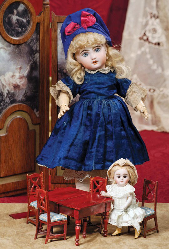 KESTNER ALL-BISQUE DOLL WITH SWIVEL NECK & YELLOW BO: KESTNER ALL-BISQUE DOLL WITH SWIVEL NECK & YELLOW BOOTS. Marks: 208. 6". Bisque swivel head on five-piece jointed bisque body, painted yellow boots with black heels and accents, white knee stockings w