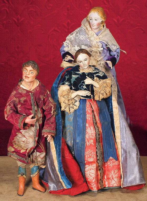 19TH CENTURY NEAPOLITAN FIGURE OF MAN WITH SCULPTE: 19TH CENTURY NEAPOLITAN FIGURE OF MAN WITH SCULPTED BOOTS. 11 ¾". Sculpted shoulderhead turned to the right with expressive face, sculpted short brown hair, enamel eyes, broad nose, open mouth with s