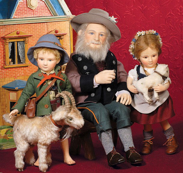 R. JOHN WRIGHT "PETER THE GOATHEARD & TURK", EXCLU: R. JOHN WRIGHT "PETER THE GOATHEARD & TURK", EXCLUSIVE MODEL. 18 ½". All-felt, fully-jointed, painted features, blue eyes with spiral threading, closed mouth, lambs wool wig, bare feet with defined t