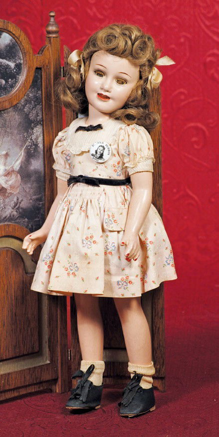 ALL-ORIGINAL COMPOSITION "DEANNA DURBIN" PORTRAIT: ALL-ORIGINAL COMPOSITION "DEANNA DURBIN" PORTRAIT DOLL BY IDEAL. Marks: Deanna Durbin/Ideal Doll. 18". Composition socket head on five-piece jointed composition body, brown sleep eyes, painted lower l