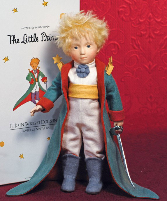 R. JOHN WRIGHT "THE LITTLE PRINCE, CENTENARY EDITI: R. JOHN WRIGHT "THE LITTLE PRINCE, CENTENARY EDITION". 15". Pressed felt, painted features with slender face, painted blue eyes, closed mouth, blonde mohair wig, five-piece jointed body, wears white f