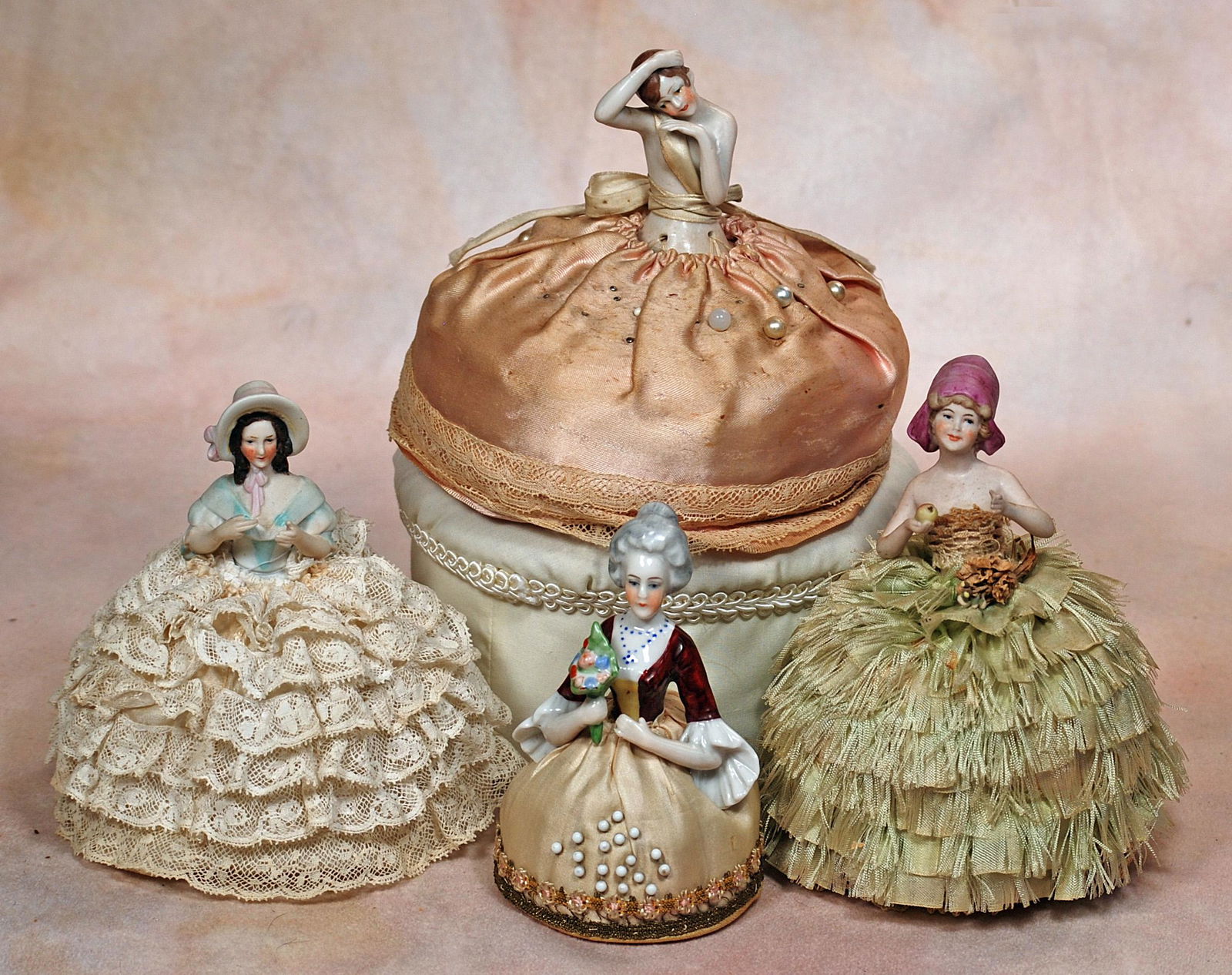 FOUR GERMAN PINCUSHION DOLLS (1 of 1)