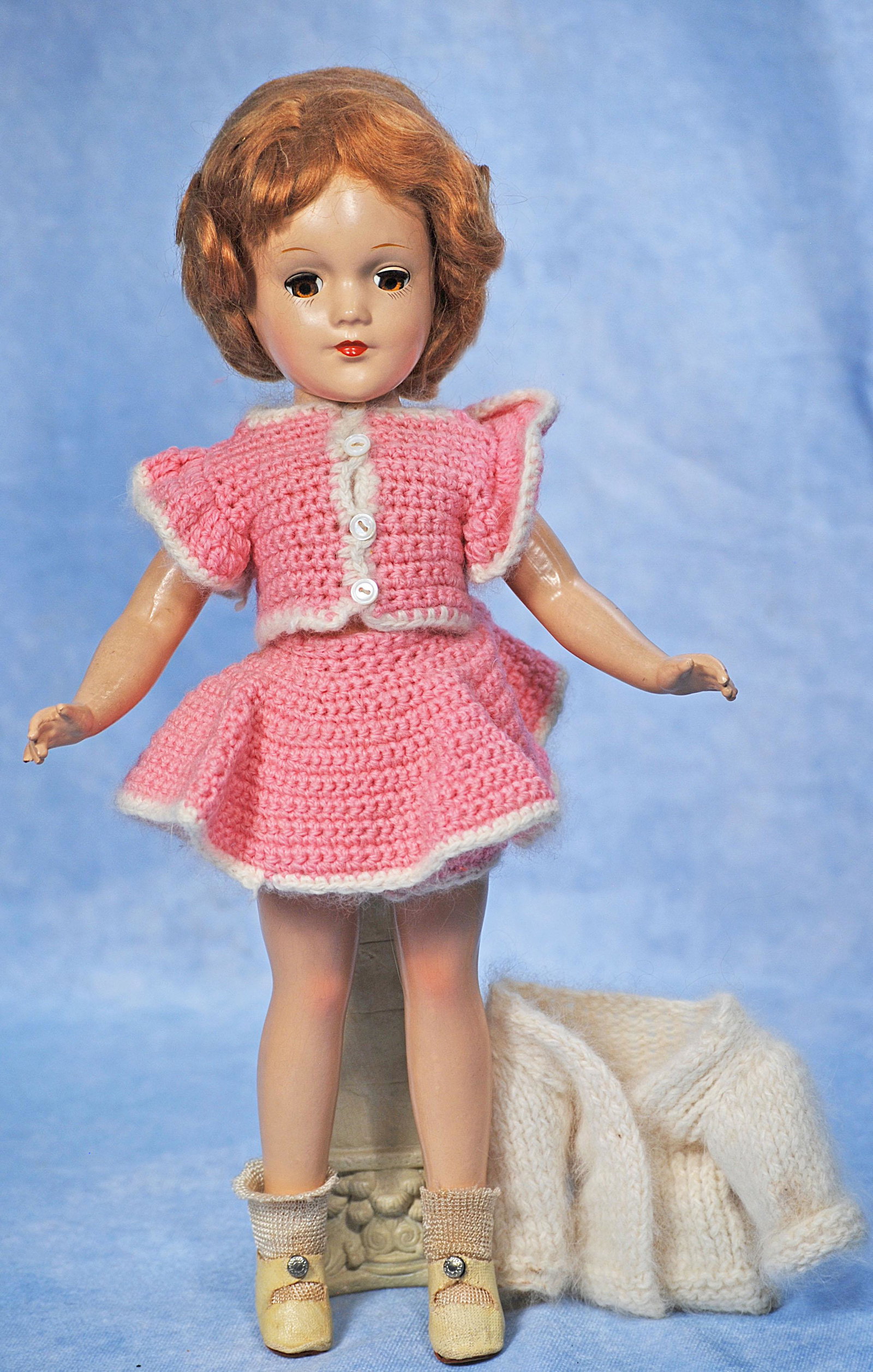 MARY HOYER DOLL IN PINK SKATING COSTUME.  14”.  Marks: The Mary Hoyer Doll.  Composition (1 of 1)