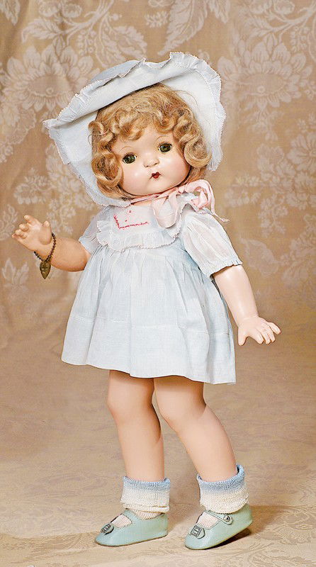 COMPOSITION "PATSY ANN" BY EFFANBEE: COMPOSITION "PATSY ANN" BY EFFANBEE. Marks: Effanbee © Patsy Ann. 19". Composition socket head on five-piece jointed body, blonde mohair wig, sleep eyes, painted and applied lashes, single-stroke bro