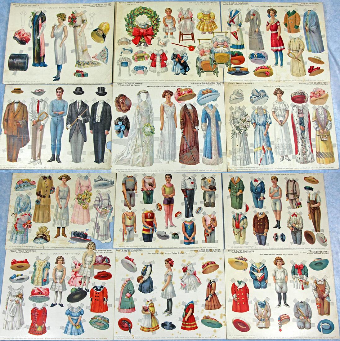 TWELVE UNCUT "POLLY’S PAPER PLAYMATES" FROM BOSTON POST, 1910 (1 of 3)