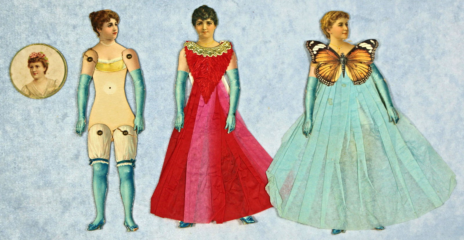 THREE JOINTED VICTORIAN PAPER DOLLS (1 of 1)