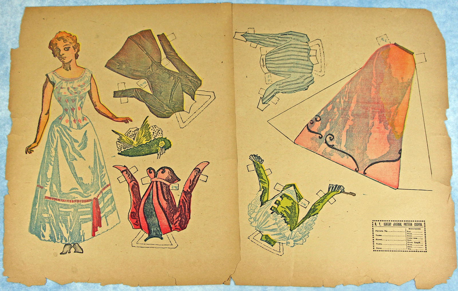 UNCUT 1898 PAPER PLATES FROM THE NEW YORK JOURNAL FASHION SUPPLEMENT. (1 of 2)