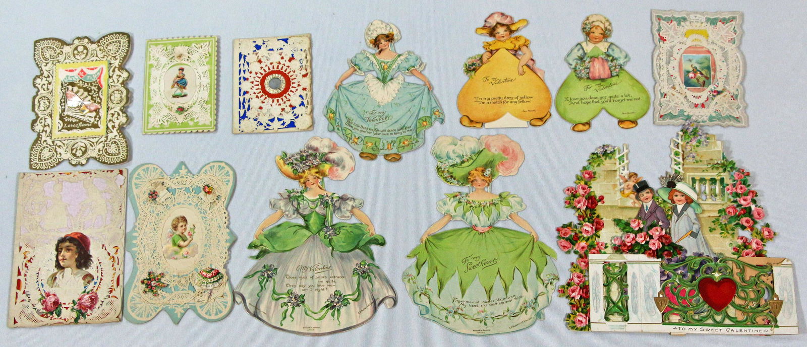 SIX LACE VALENTINES & SEVEN DIE CUT PAPER DOLL VALENTINES (1 of 1)