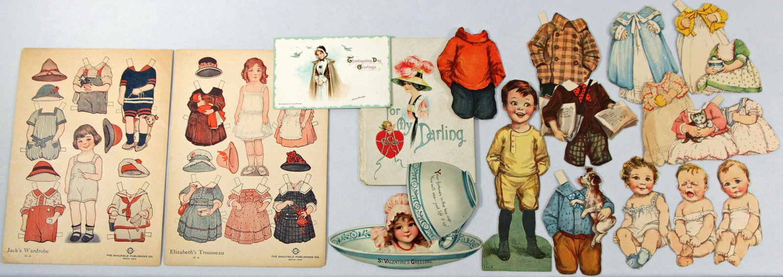 THREE RARE VALENTINES & FOUR PAPER DOLLS BY FRANCES BRUNDAGE (1 of 1)