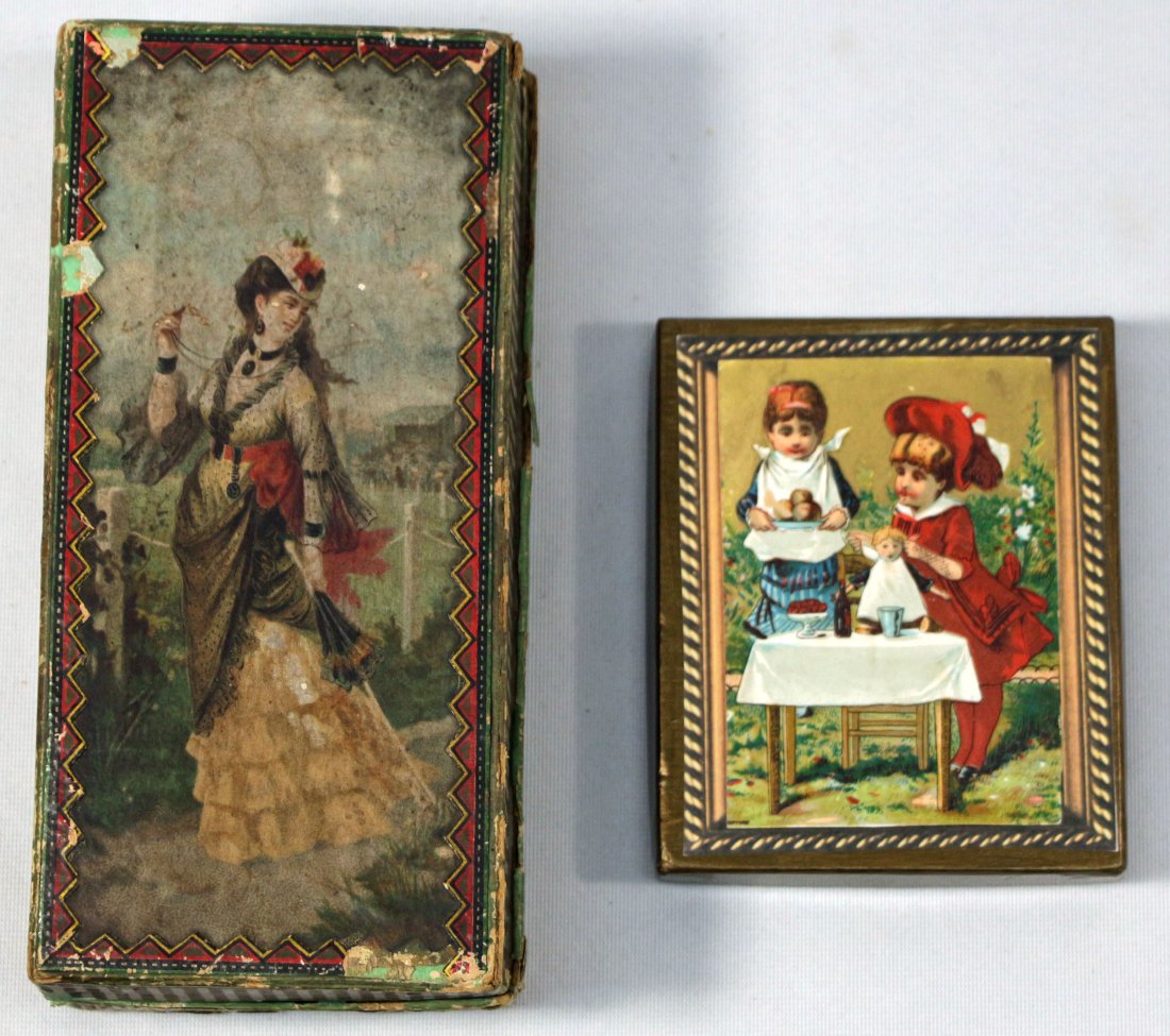 1800s VICTORIAN GENTLEMAN HANDKIRCHIEF BOX AND HANDMADE PAPER DOLL (1 of 2)