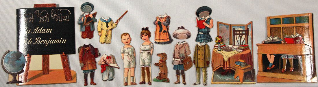 TWO PAPER DOLLS WITH SCHOOL SCENERY (1 of 2)