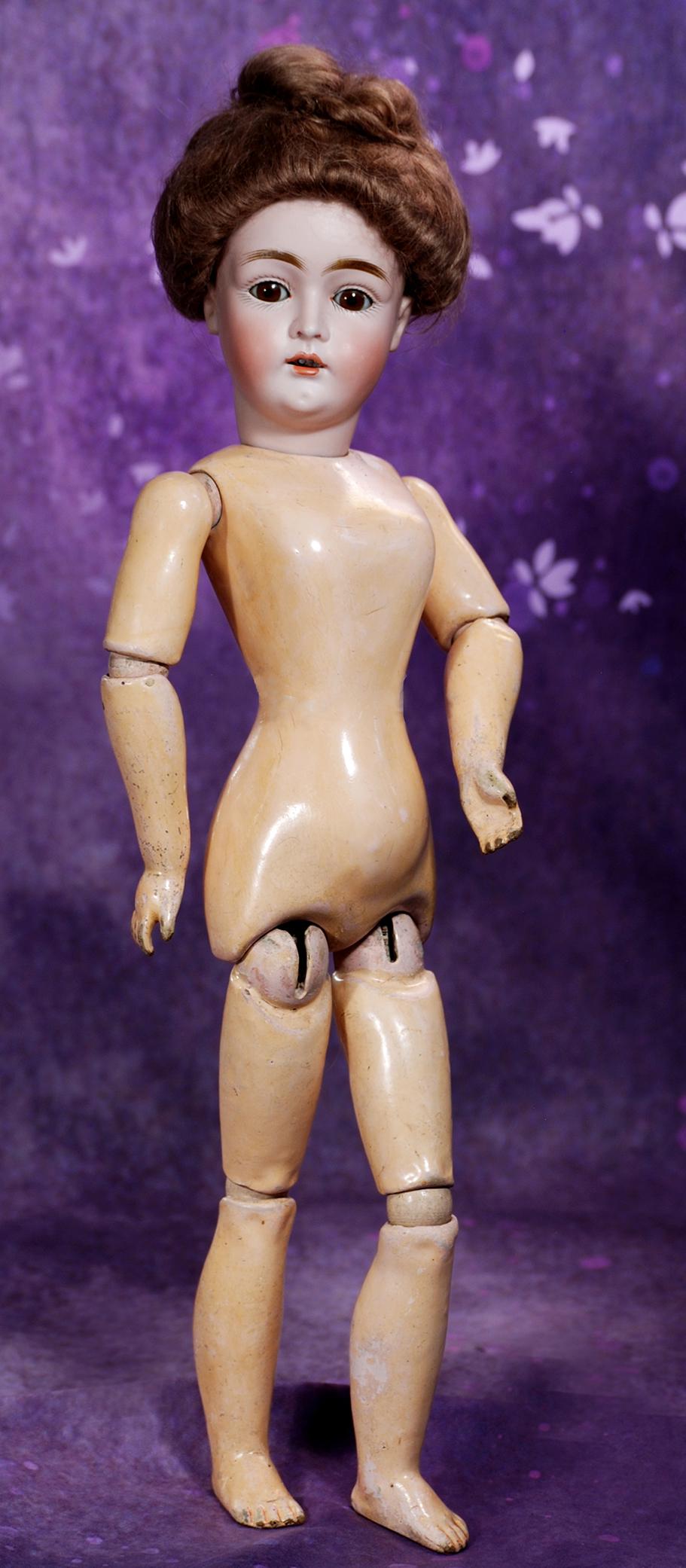 GERMAN BISQUE LADY DOLL, 162, BY KESTNER. 20”. Marks: F. made in Germany 10. 162. Bisque: GERMAN BISQUE LADY DOLL, 162, BY KESTNER. 20”. Marks: F. made in Germany 10. 162. Bisque socket head, brown glass sleep eyes, painted lashes, eyeliner, brushstroked and feathered brows, open mou