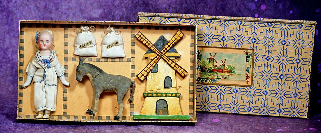 GERMAN BISQUE BOY DOLL IN ORIGINAL PRESENTATION BOX.  5 ½” doll; 12” x 6 ½ (1 of 1)