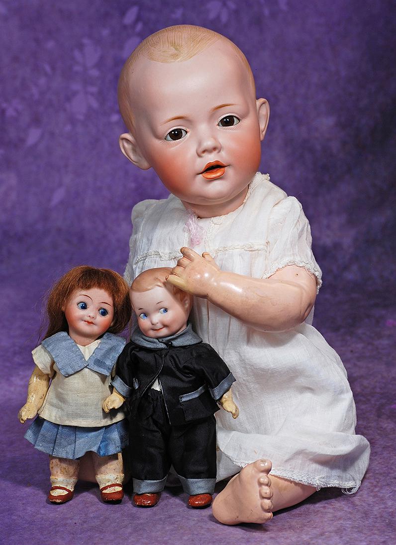 PAIR OF GERMAN BISQUE GOOGLY-EYED DOLLS BY MARSEILLE.  6 ½”.  Bisque socket head with (1 of 2)