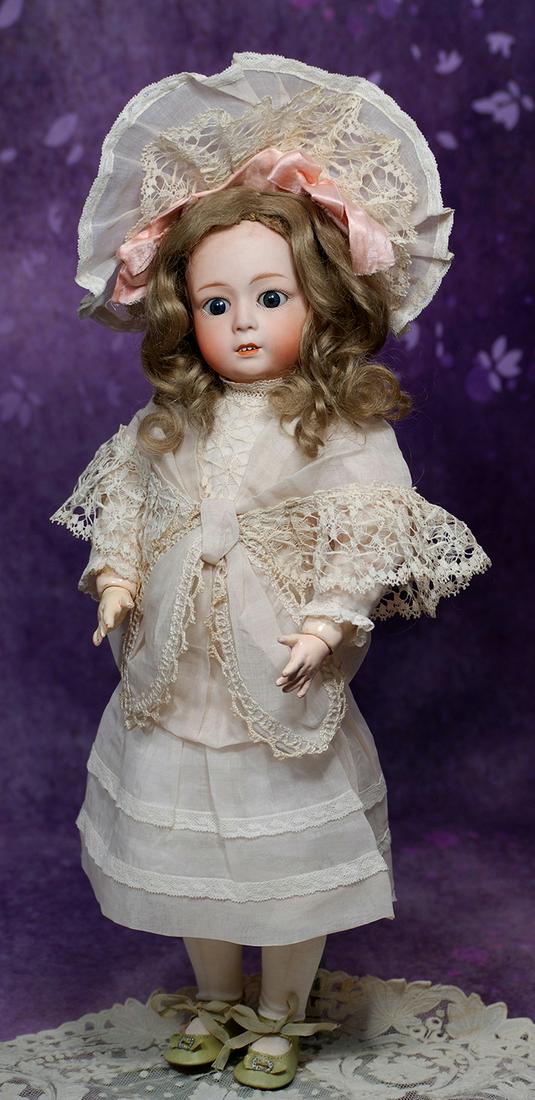 GERMAN BISQUE CHARACTER, 8192, BY GEBRUDER HEUBACH. 17”. Marks: 8192 Gebruder Heubach,: GERMAN BISQUE CHARACTER, 8192, BY GEBRUDER HEUBACH. 17”. Marks: 8192 Gebruder Heubach, Germany, sunburst symbol. Bisque socket head, large blue glass sleep eyes, painted lashes, feathered brows,