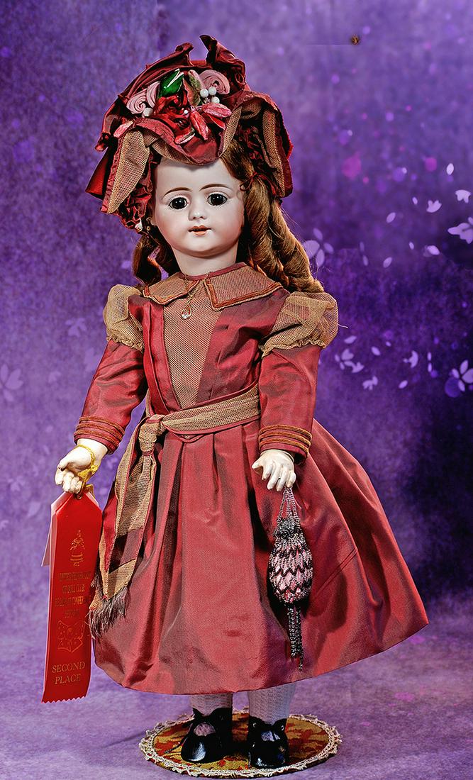 SIMON & HALBIG BISQUE DOLL, 719, WITH RARE EDISON PHONOGRAPH BODY. 22”. Marks: S & H 719: SIMON & HALBIG BISQUE DOLL, 719, WITH RARE EDISON PHONOGRAPH BODY. 22”. Marks: S & H 719 Dep. Bisque socket head, brown glass inset eyes, dark eyeliner, painted curly lashes, brushstroked brows,