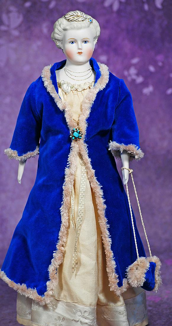 BISQUE PARIAN LADY BY EMMA CLEAR.  17 ½”.  Marks: ‘47 Clear.  Bisque shoulderhead (1 of 3)