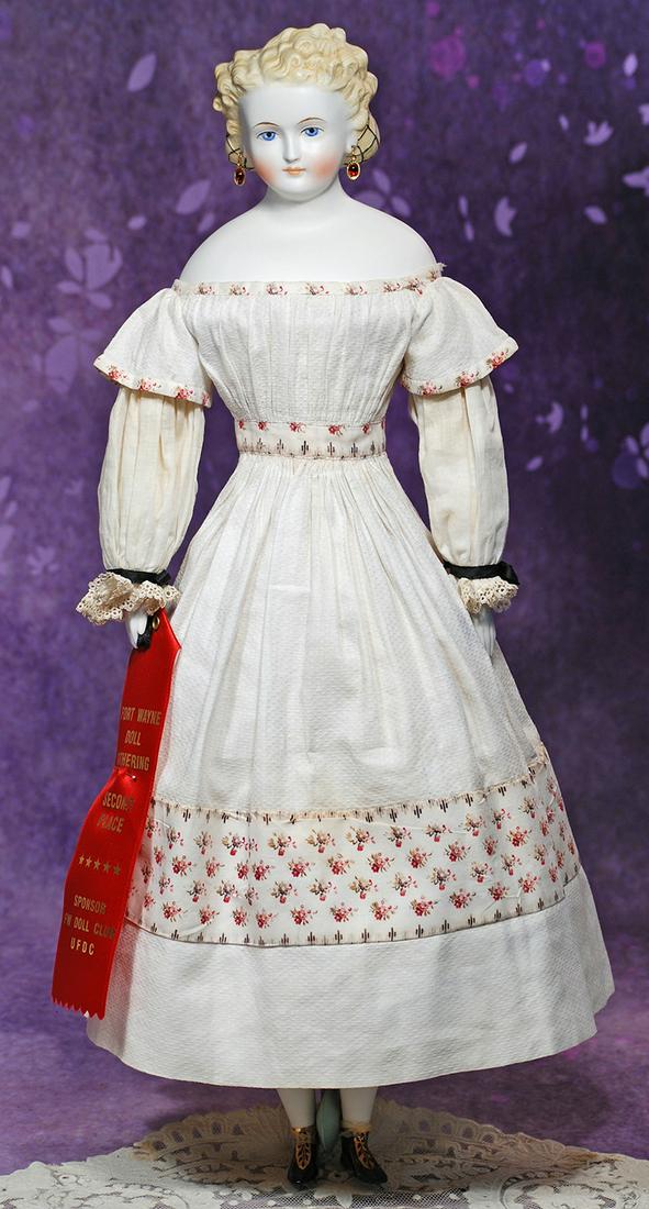 BISQUE PARIAN LADY BY EMMA CLEAR.  22”.  Marks: '46 Clear.  Bisque shoulderhead with sculpted (1 of 3)