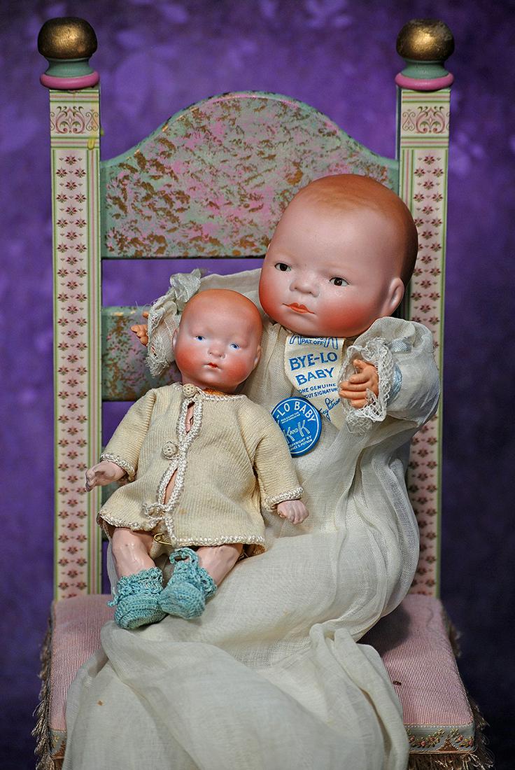 GERMAN BISQUE BROWN-EYED BYE-LO BABY AND MINIATURE BISQUE BABY.  9 ½” Bisque swivel head (1 of 1)