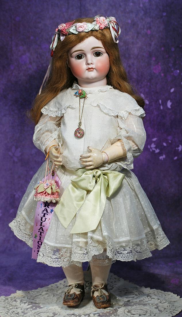 VERY LOVELY GERMAN BISQUE POUTY BY KESTNER.  25”.  Marks: 15.  Bisque socket head, brown sleep (1 of 2)