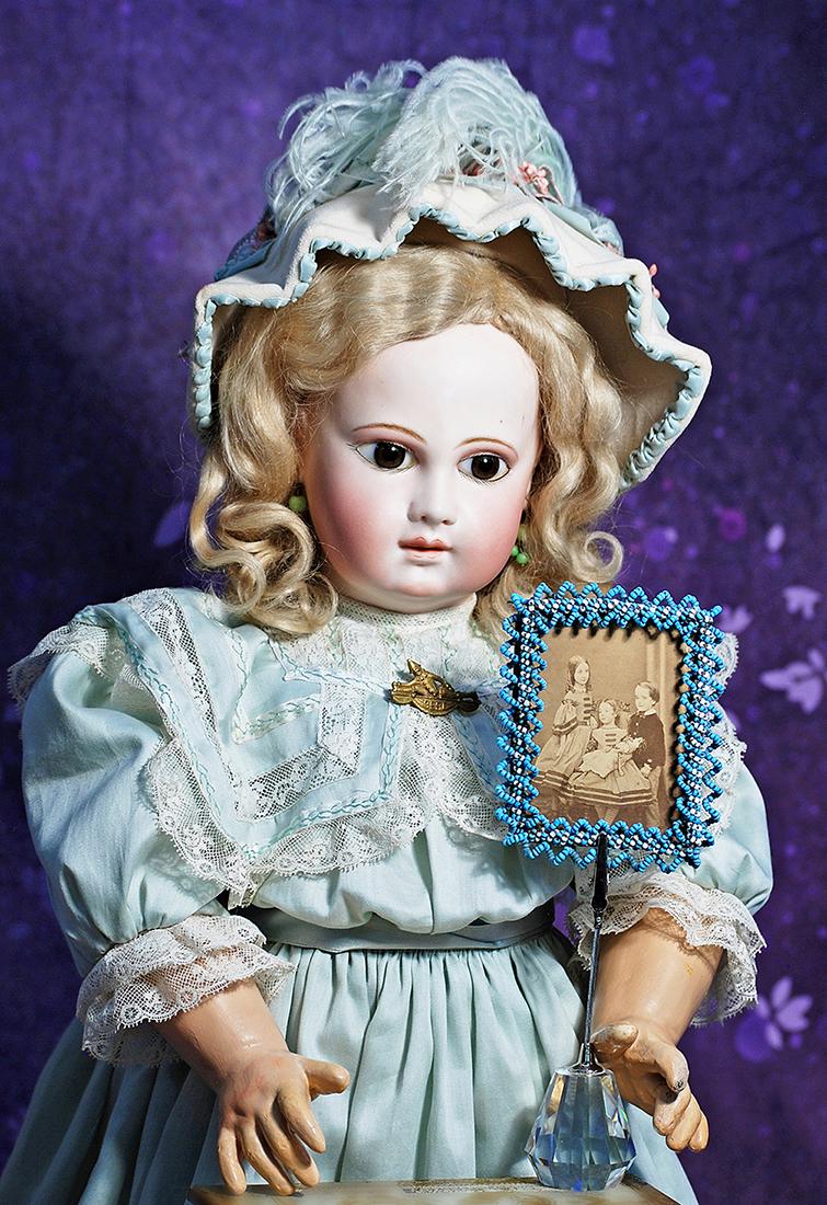 EARLY FRENCH BISQUE FIRST PERIOD PORTRAIT BEBE BY JUMEAU.  24”.  Marks: 4.  Pressed bisque (1 of 4)