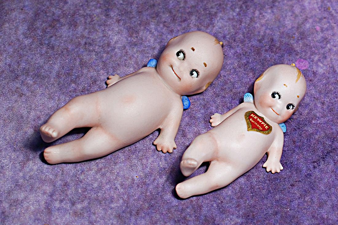 TWO GERMAN BISQUE BLUNDERBOO KEWPIES.  4” and 4 ½”. Each is all-bisque figure posed (1 of 1)