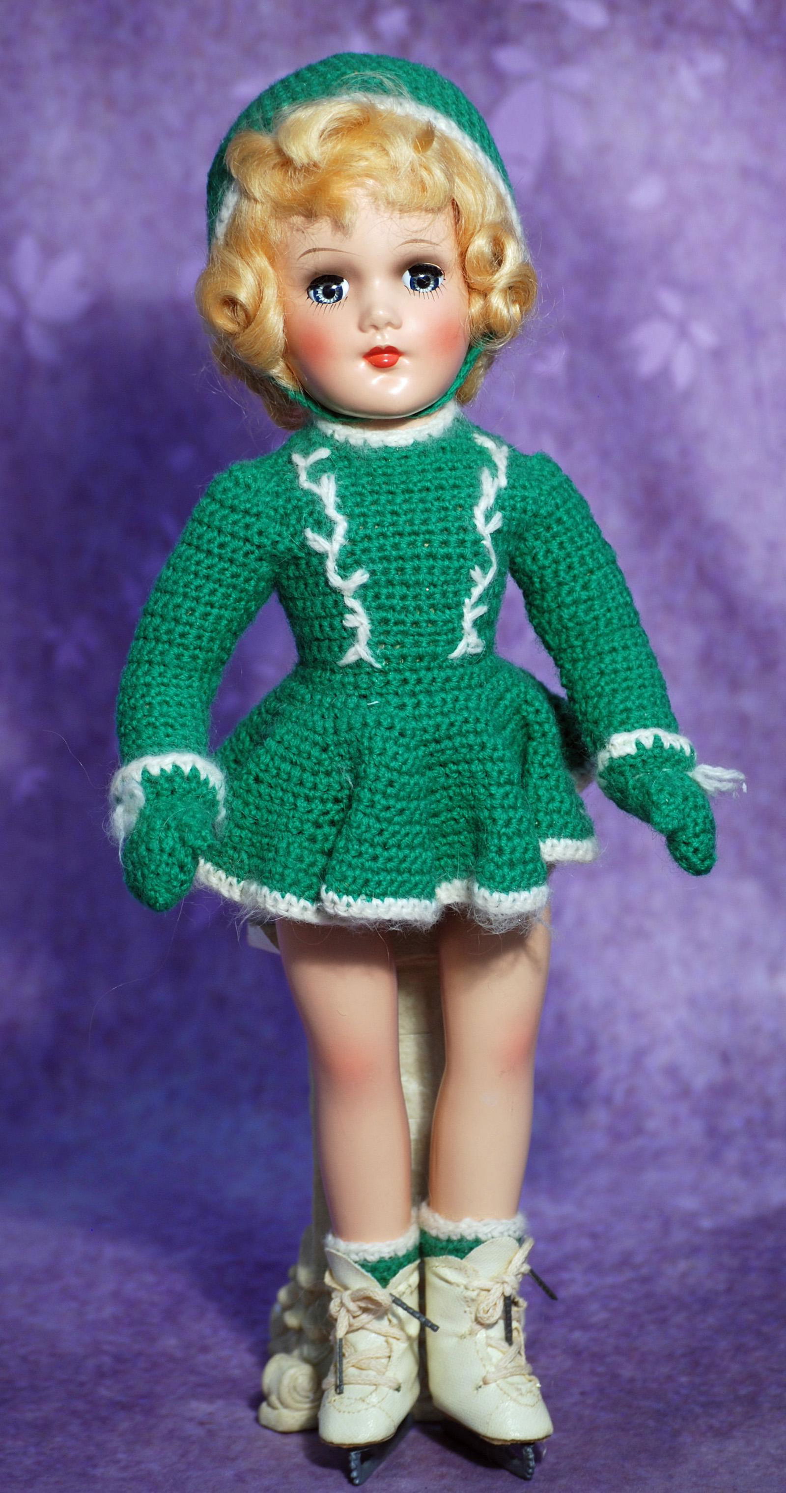 HARD PLASTIC MARY HOYER ICE SKATER.  14”.  Marks: Mary Hoyer Doll.  Hard plastic socket head, (1 of 1)