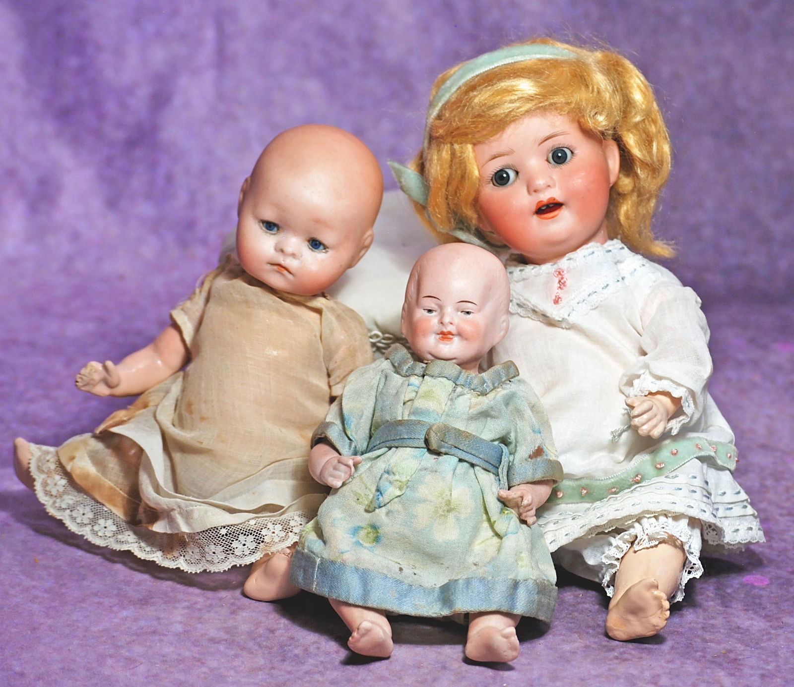 GERMAN ALL-BISQUE BABY AND TWO SMALL GERMAN BISQUE CHARACTER BABIES.  7 ½” all- bisque (1 of 1)
