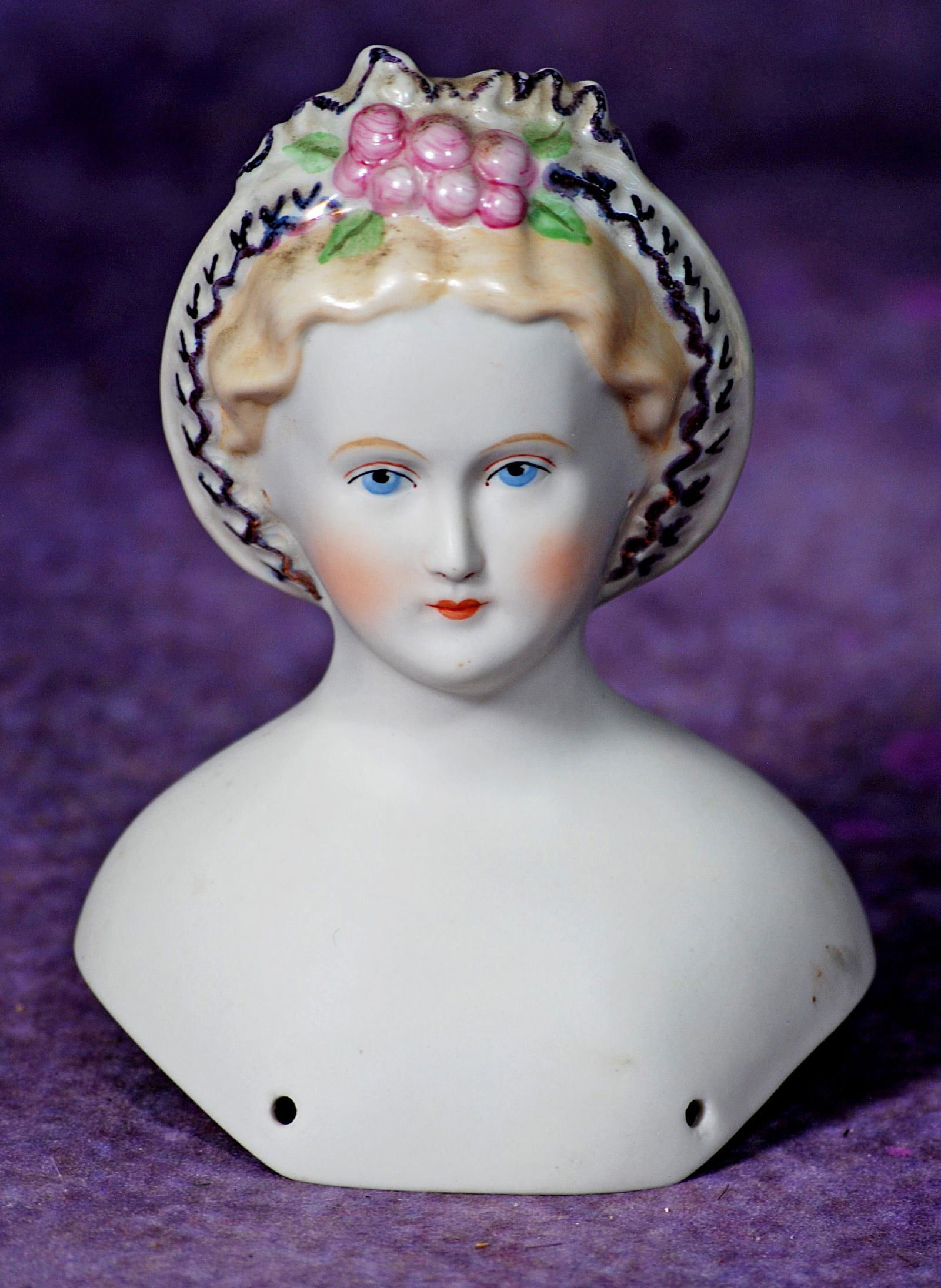 BISQUE “GRAPE LADY” PARIAN DOLL HEAD BY EMMA CLEAR.  5 ½”. Signed ’46 (1 of 1)