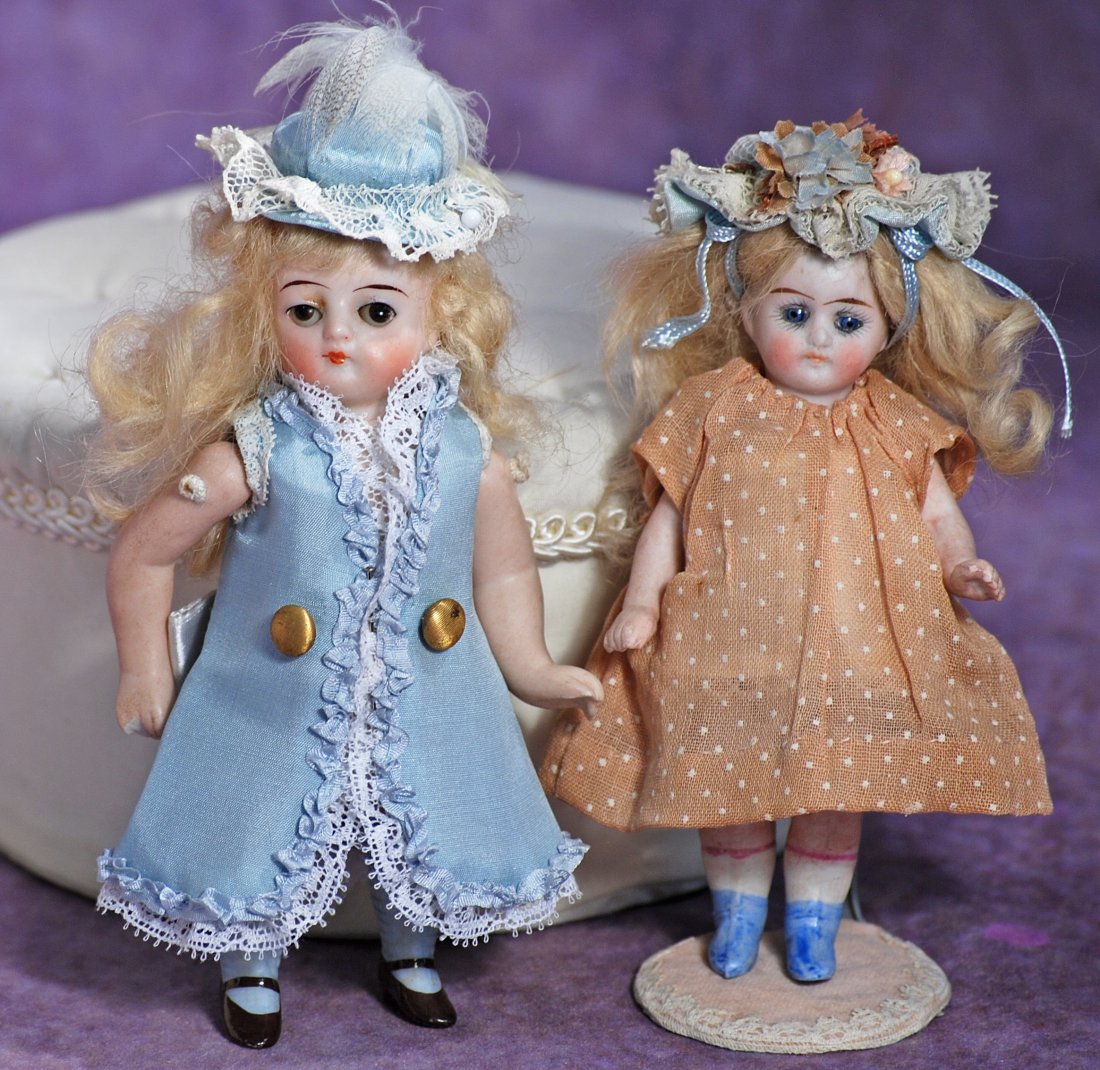 TWO MINIATURE ALL-BISQUE DOLLS. (1 of 1)
