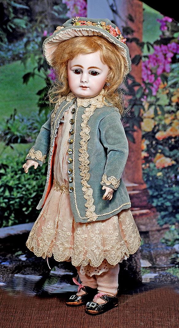 PRETTY GERMAN BISQUE, 939, BY SIMON & HALBIG. 15 ½”. Marks: S 8 H 939. Bisque socket: PRETTY GERMAN BISQUE, 939, BY SIMON & HALBIG. 15 ½”. Marks: S 8 H 939. Bisque socket head, brown sleep eyes, painted lashes, feathered brows, pierced ears, open mouth, accented lips, upper