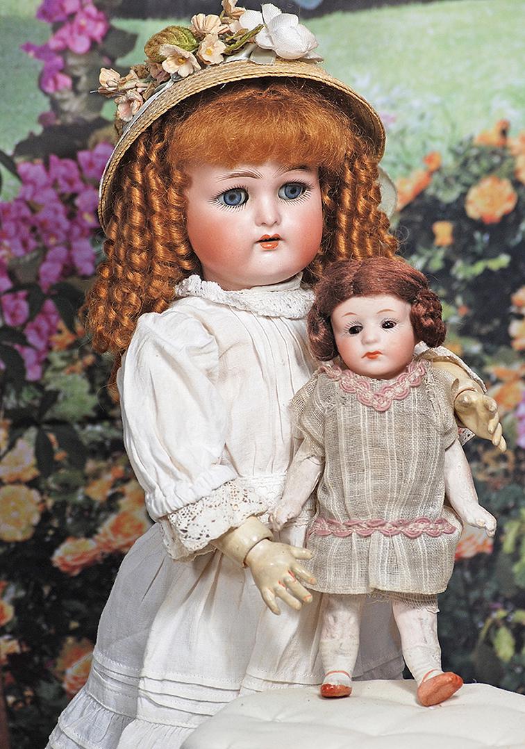 TINY SIZE BISQUE POUTY CHARACTER BY GEBRUDER HEUBACH.  6”.  Marks: Heubach in square.  Bisque (1 of 2)