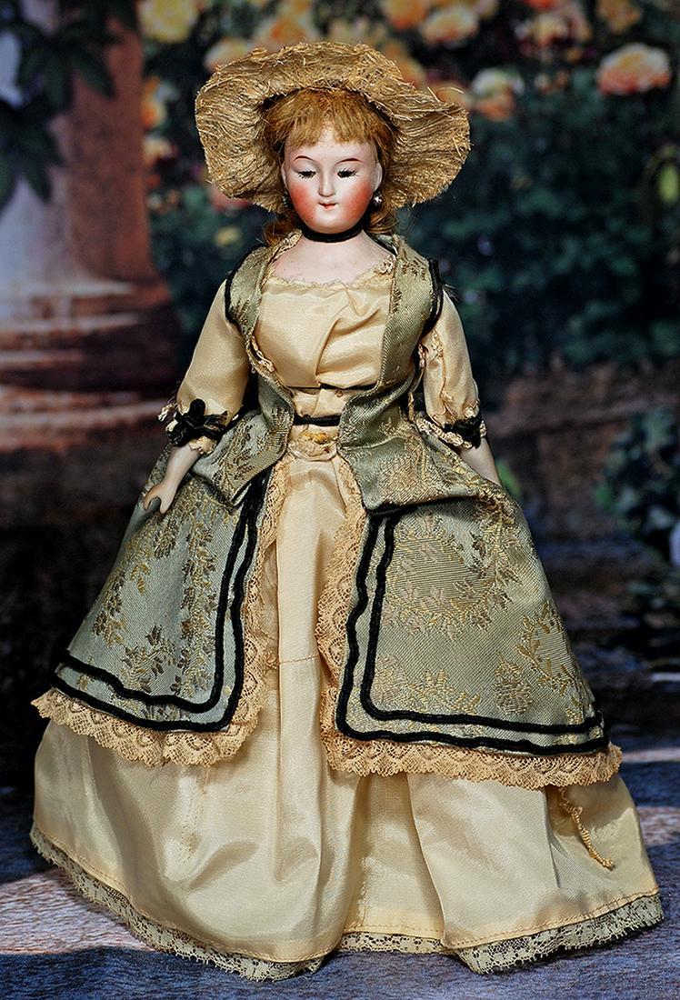 GERMAN BISQUE PETITE LADY BY MYSTERY MAKER.  10”.  Marks: 409 Germany.  Solid-dome bisque (1 of 2)