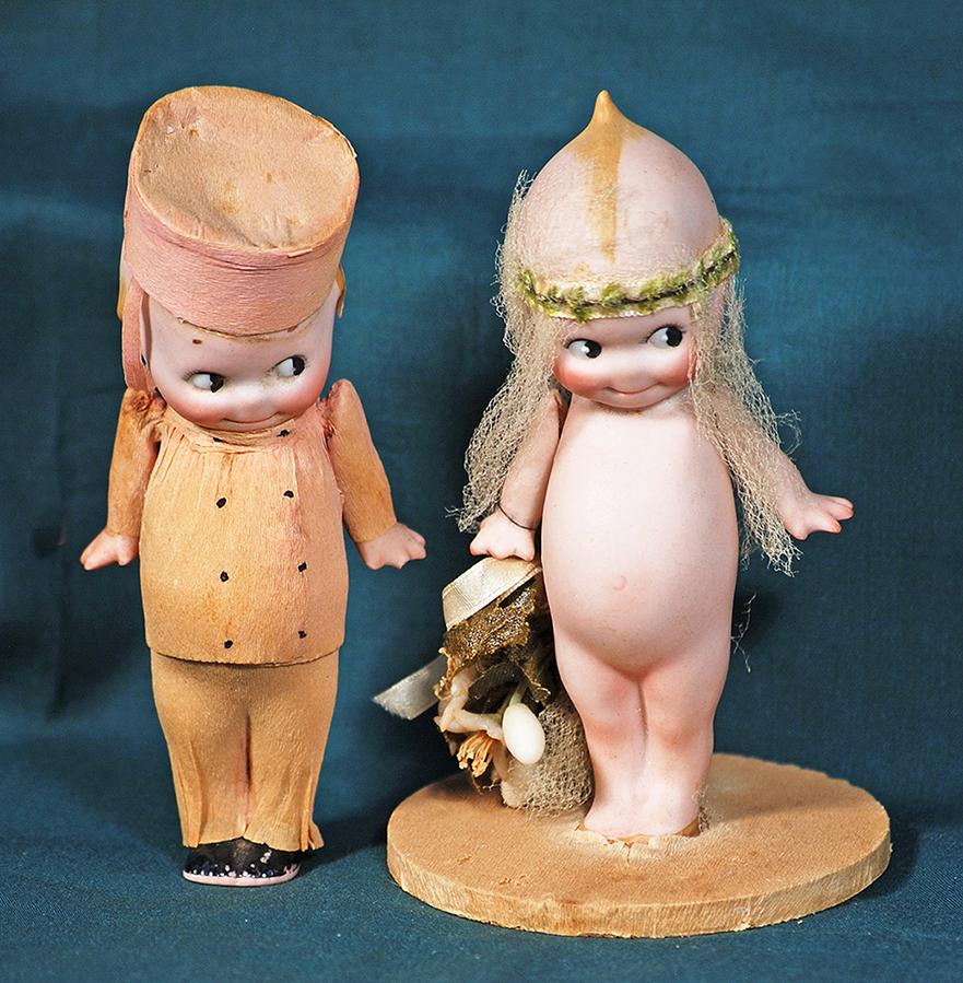 TWO GERMAN BISQUE KEWPIES IN ORIGINAL ATTIRE.  4 ½”.  Each is all-bisque standing Kewpie (1 of 1)